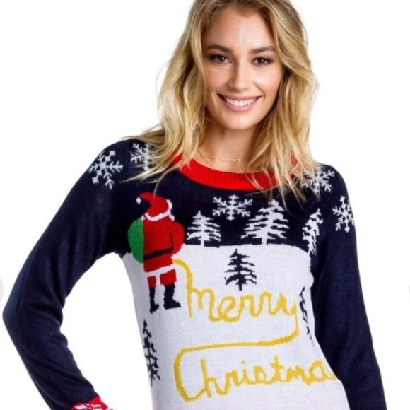 Women’s Yellow Snow Ugly Christmas Sweater - Picture 1 of 2